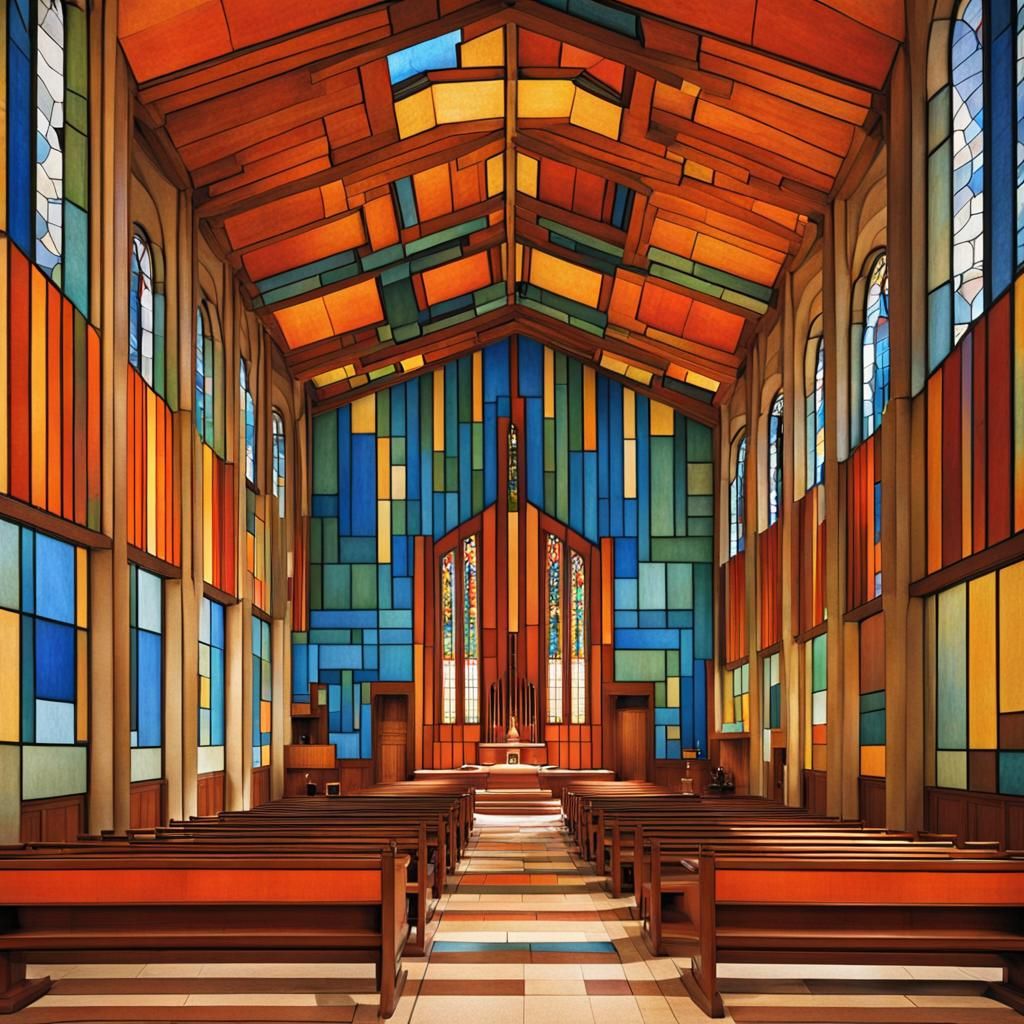 Frank Lloyd Wright Church in Rembrandt Colors