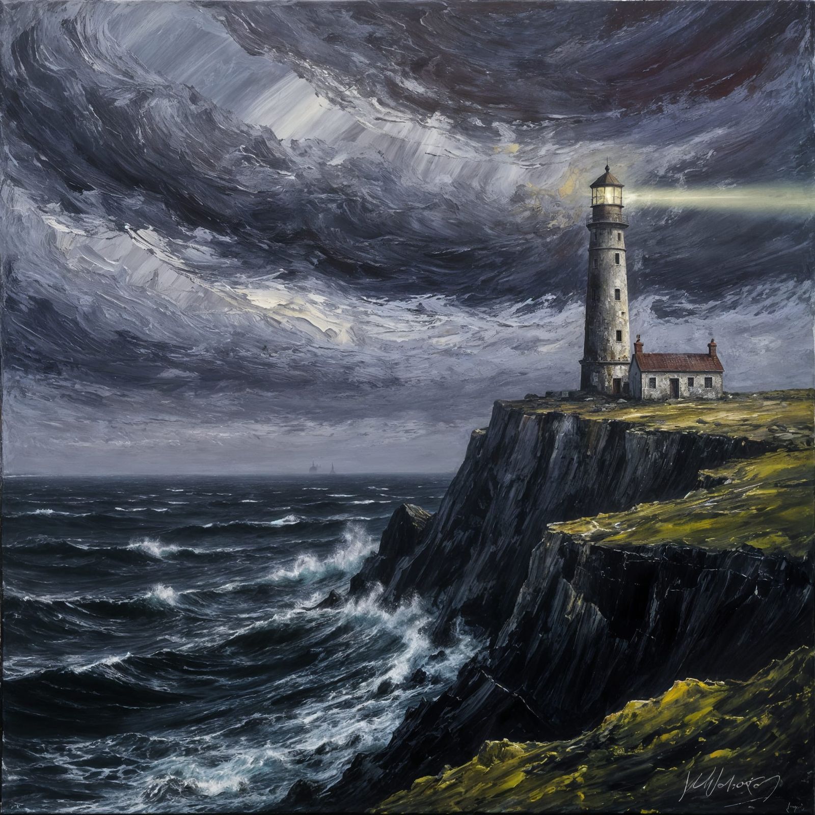 Gothic Lighthouse Amidst Stormy Seas