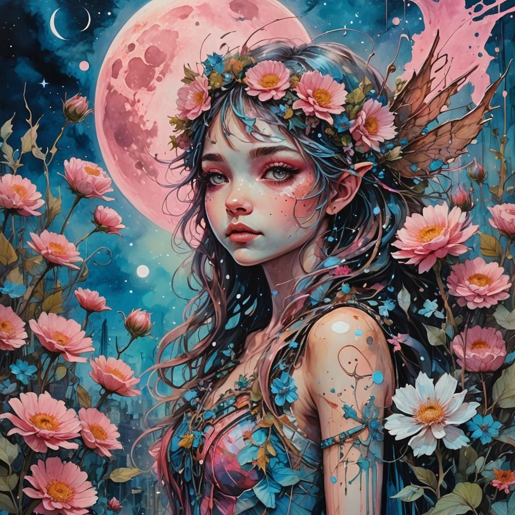 Garden Fairy at Sunset in Impasto Fairycore Style