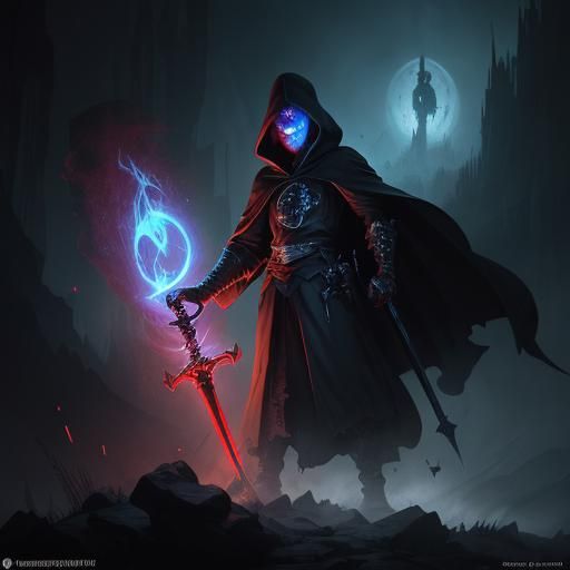 Grinning Ghost with Glowing Sword, Hyperdetailed Dark Fantas...