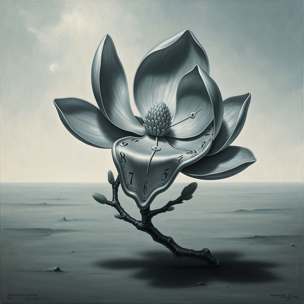 Surreal Liquid Silver Magnolia Melting Like Dali Clock