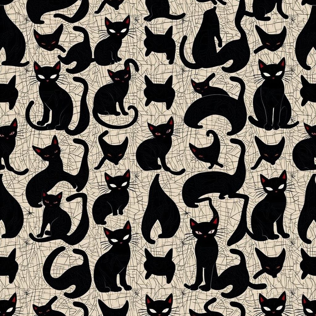 Whimsical Black Feline Tapestry in Abstract Style