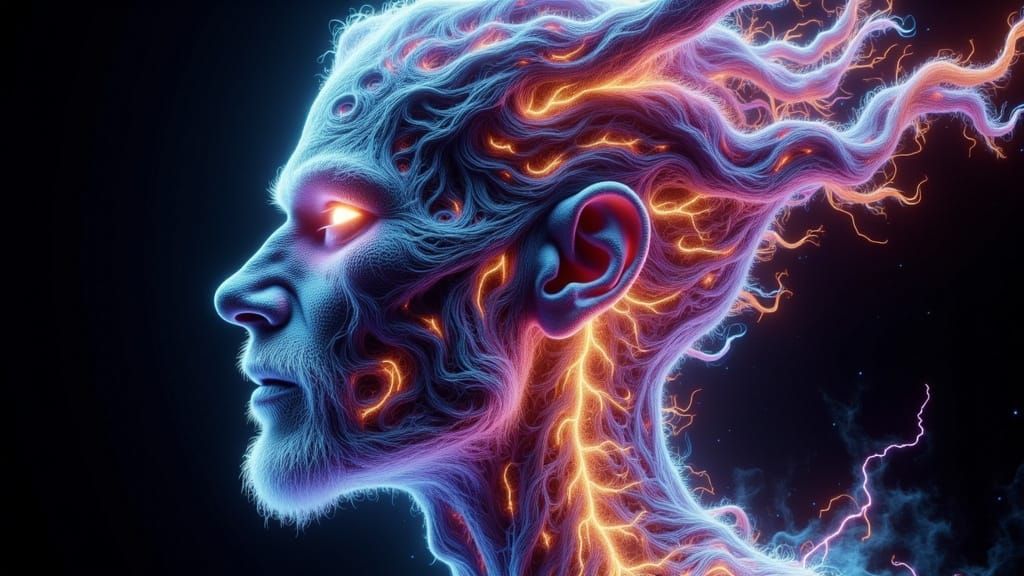 Fractal Faced Man in Gothic Biomechanical Dreamscape