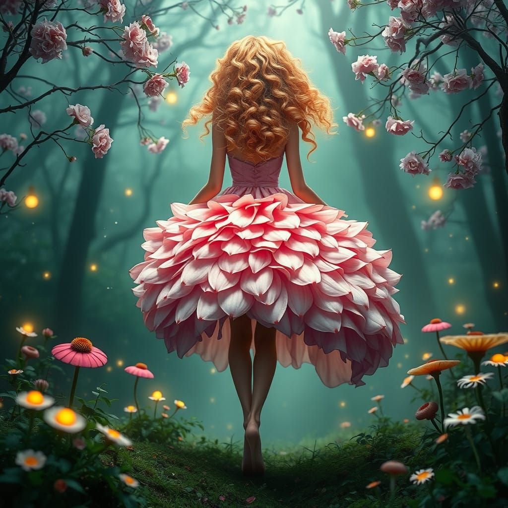 Hyper-Realistic Floral Queen in Emerald Forest