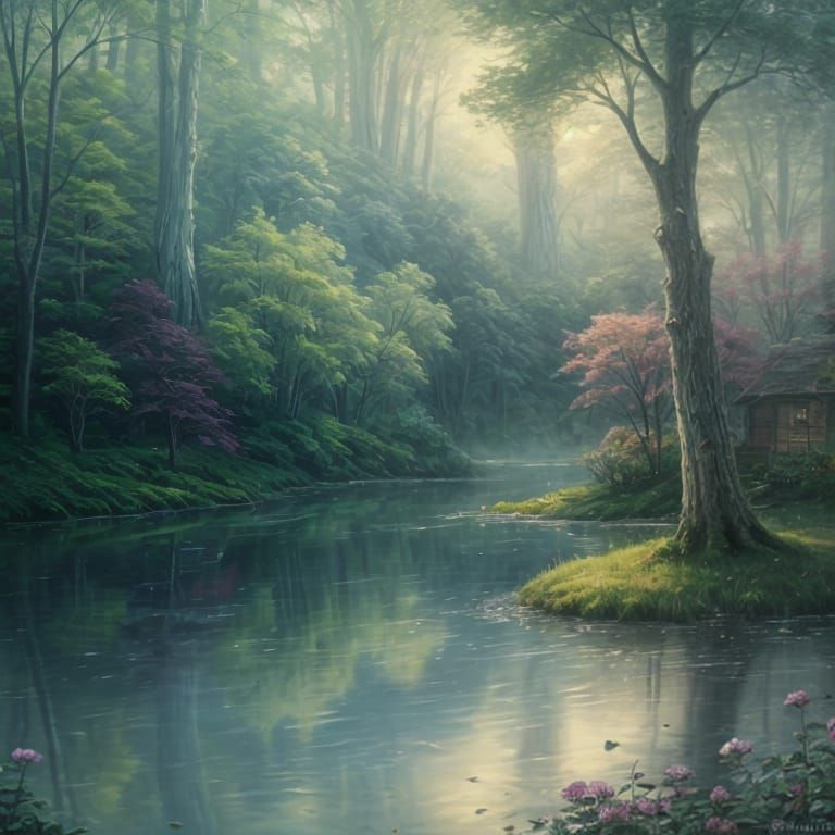 Ethereal Water Landscape in Whimsical Style