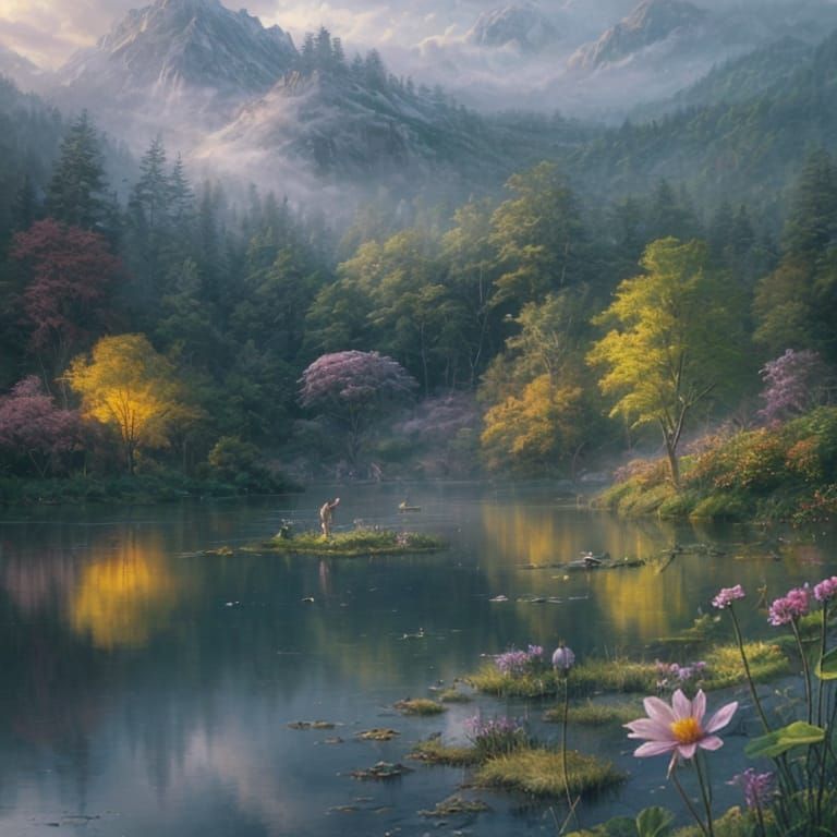 Ethereal Water Landscape in Whimsical Fantasy Style