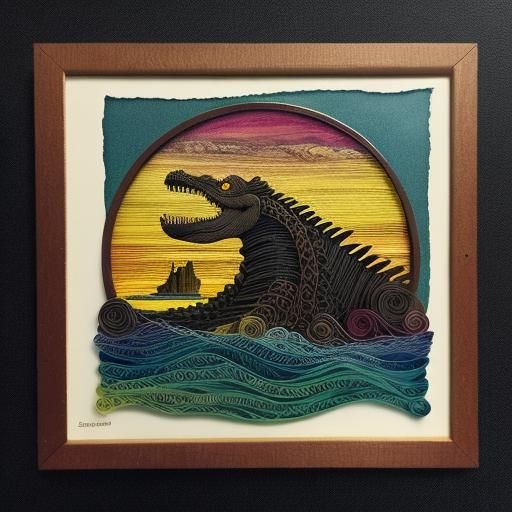 Bauhaus Folk Art Lochness Monster in Golden Hour