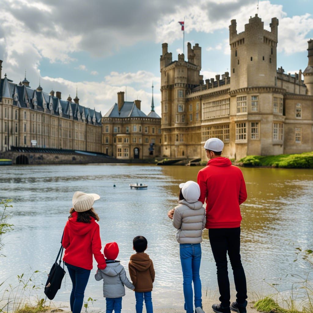 Family Portrait at London Castle in Painterly Style
