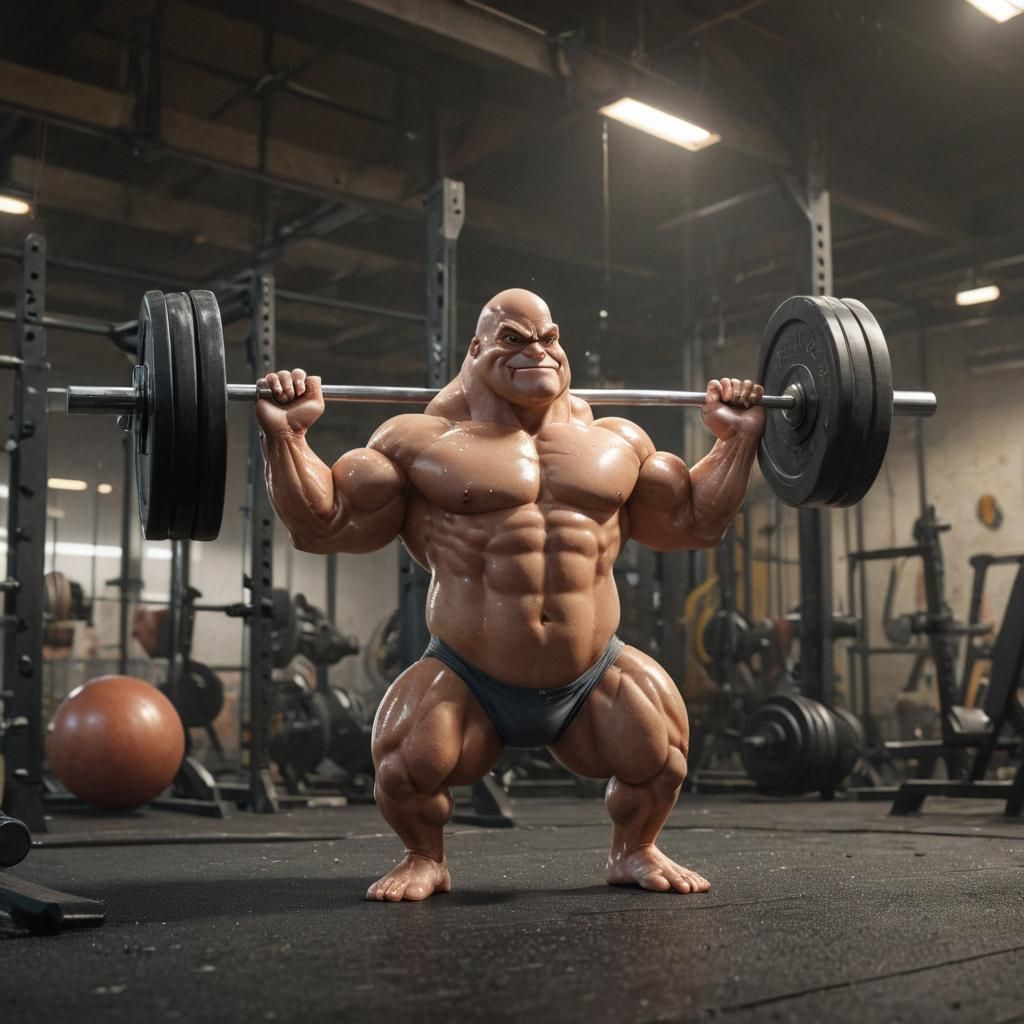 Egg Bodybuilder in Gym: Hyper-Realistic Digital Art