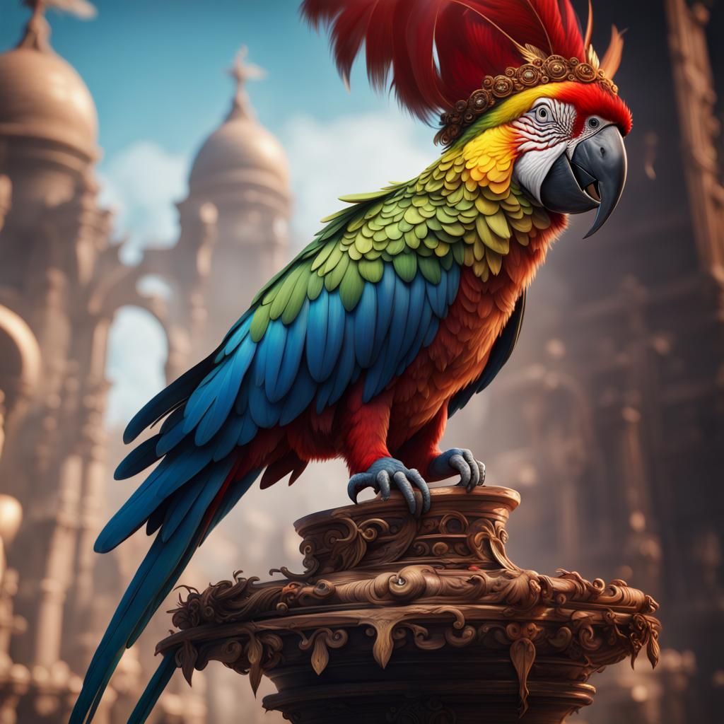Parrot with Feathered Hat: Detailed Matte Painting