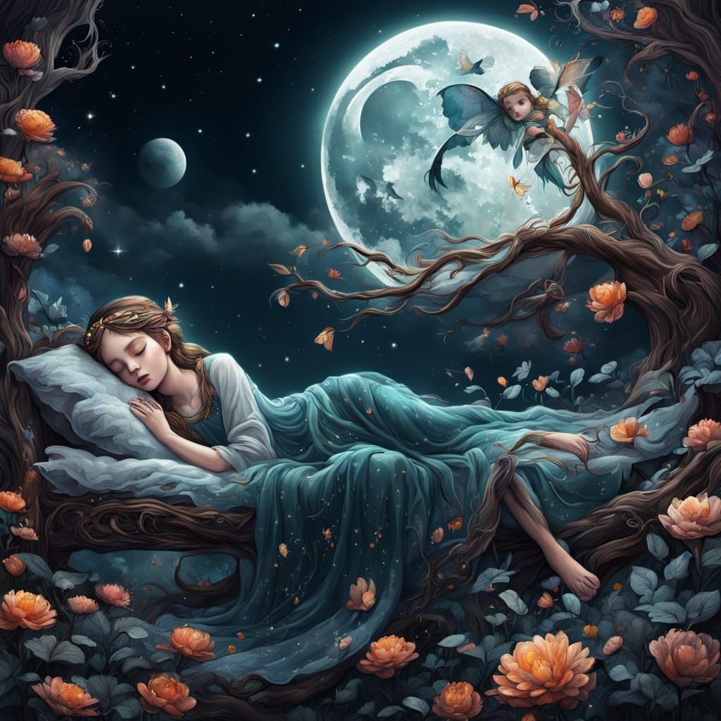 Sleeping Moon Fairy in Digital Painting
