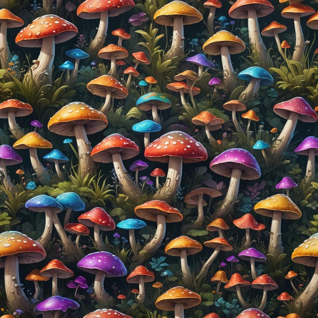 Rainbow Mushroom: Detailed Matte Painting