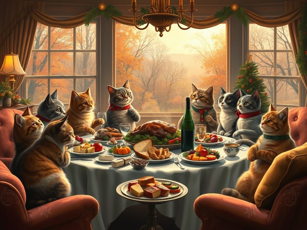 Cozy Autumn Cats Gather for Whimsical Feast
