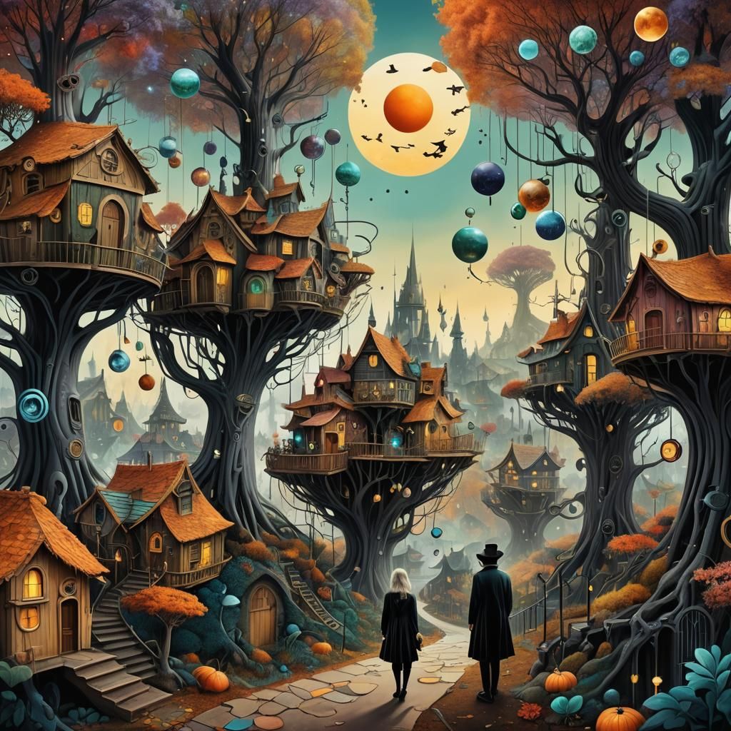 Autumn City of Treehouses on Forest Planet