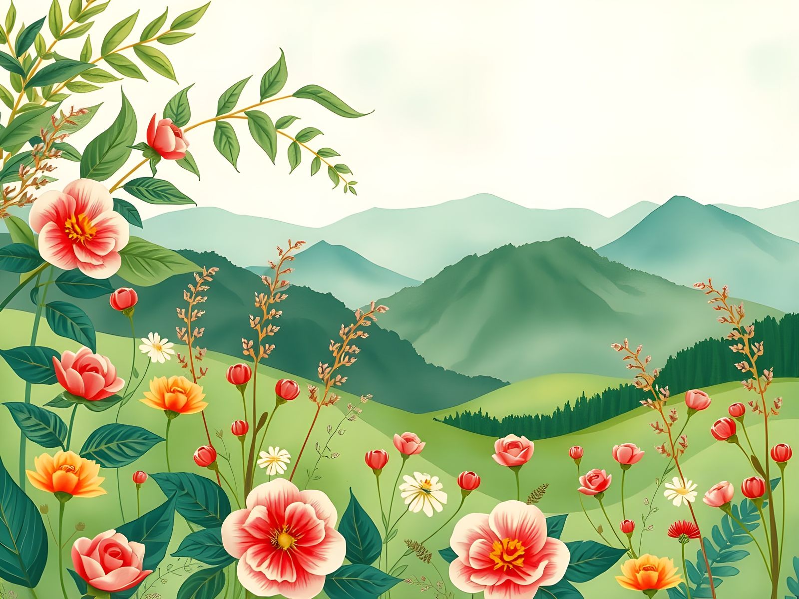 Lush Verdant Floral Patterns in Art Nouveau Style