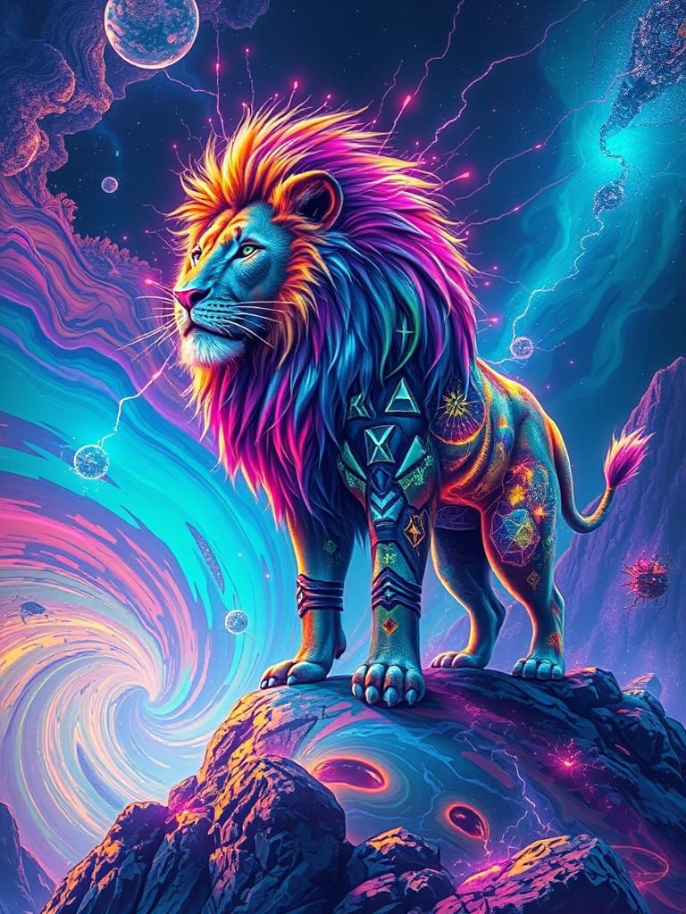 Futuristic Lion of Neon Majesty