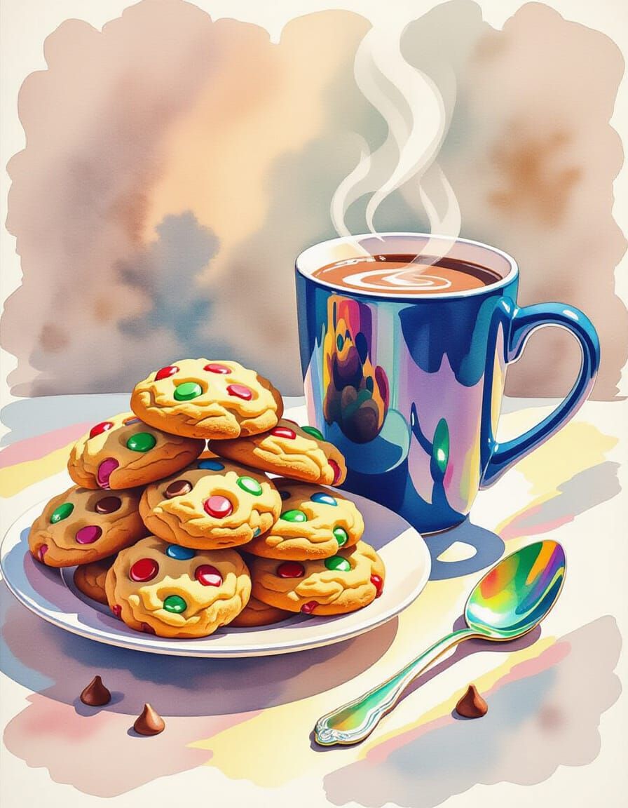 Watercolor Cookies & Hot Chocolate with Emerald Spoon