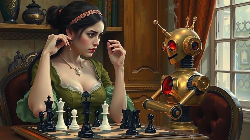 Victorian Fairy Chess Match with Brass Robot