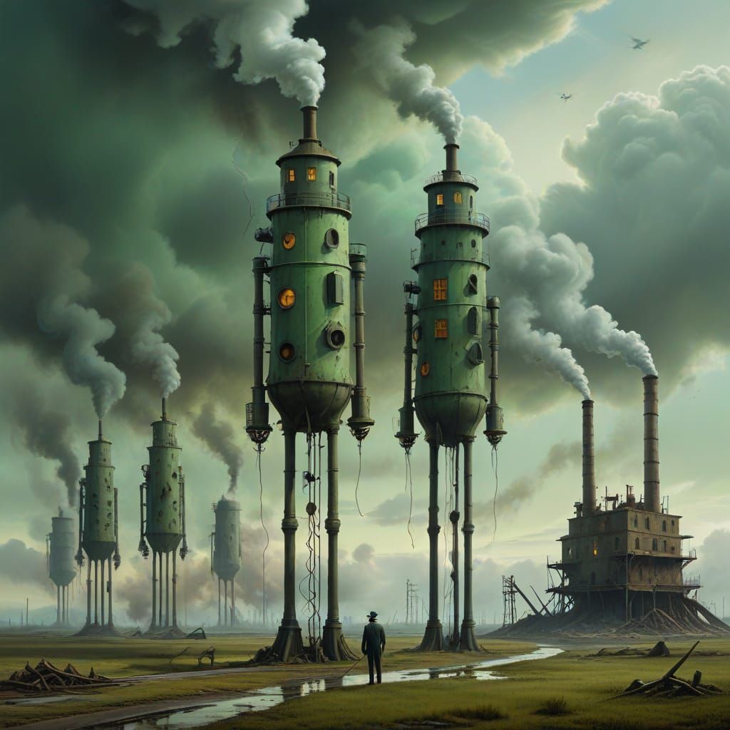 Surreal Dystopian Scene With Elongated Creatures