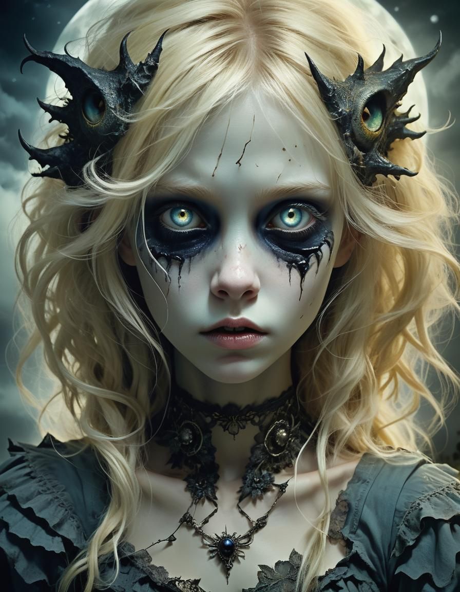 Eerie Beauty: Wild Blonde Hair in Digital Art