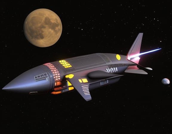 Retro Rocket Spaceship in 1950s Sci-Fi Style