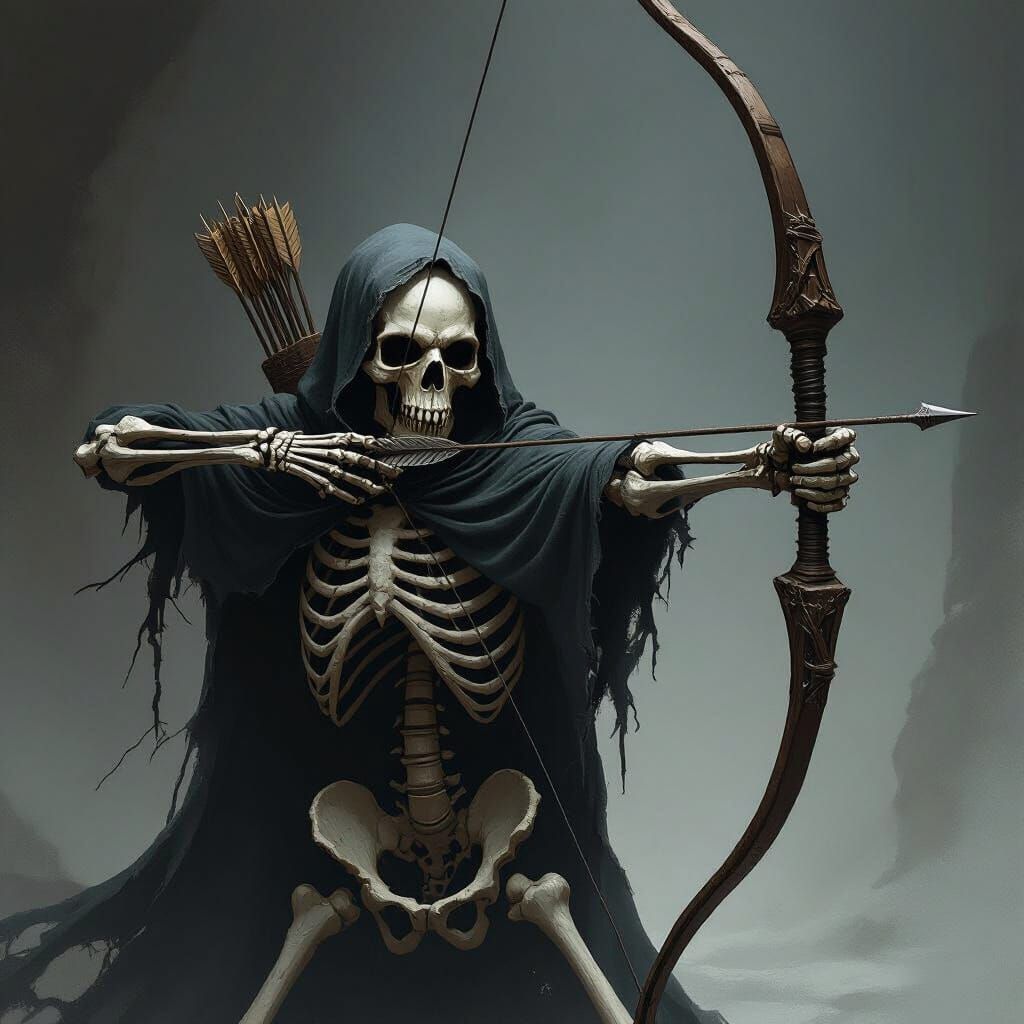 Dark Fantasy Skeleton Archer Ready to Attack in 2D Game Art ...