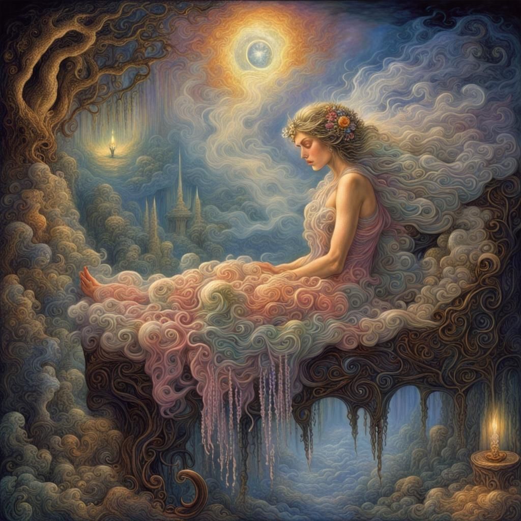 Nightmarish Dream vs Hopeful Dream in Fantasy Art Style