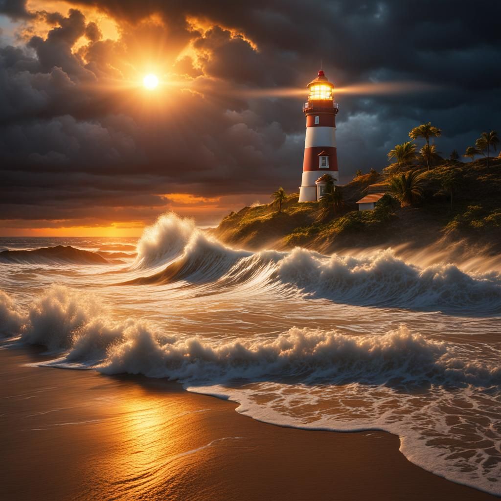 Dramatic Sunset Beach Scene During Hurricane
