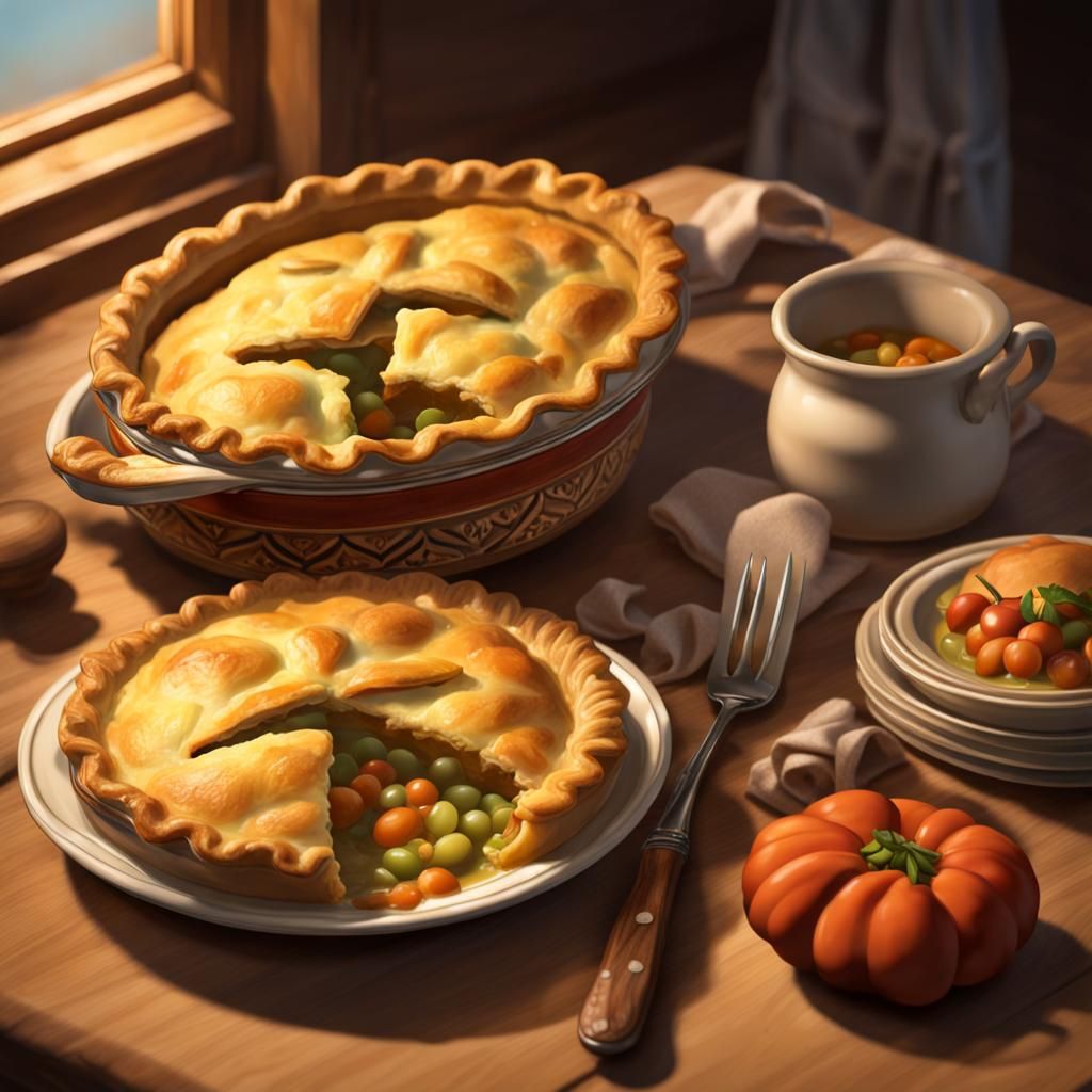 Delicious Pot Pie in Folk Art Style