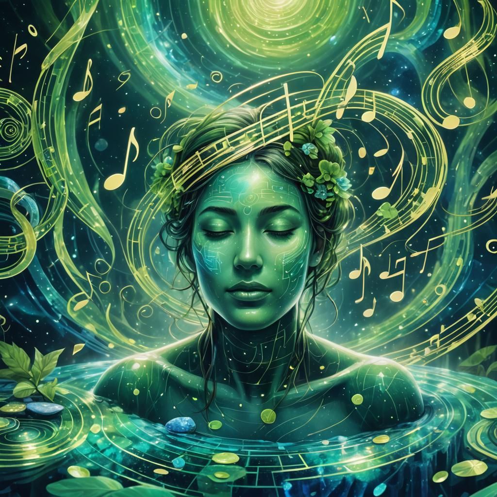 Astral Spa with Music Notes in Holographic Style