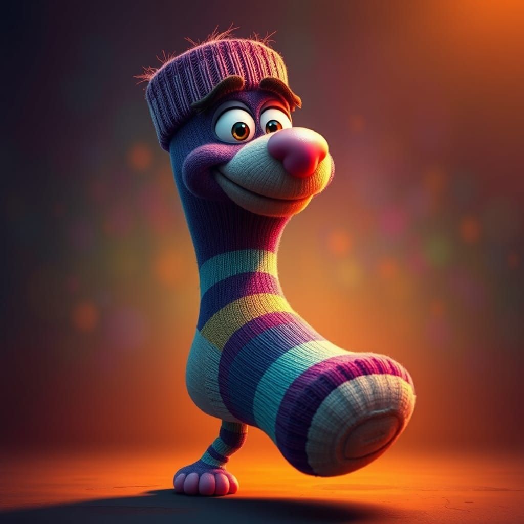 Anthropomorphic Sock Character in Stylized Concept Art