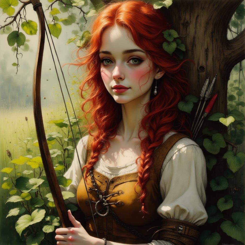 Maid Marian in the Woods, Enchanting Portrait in Earthy Tone...