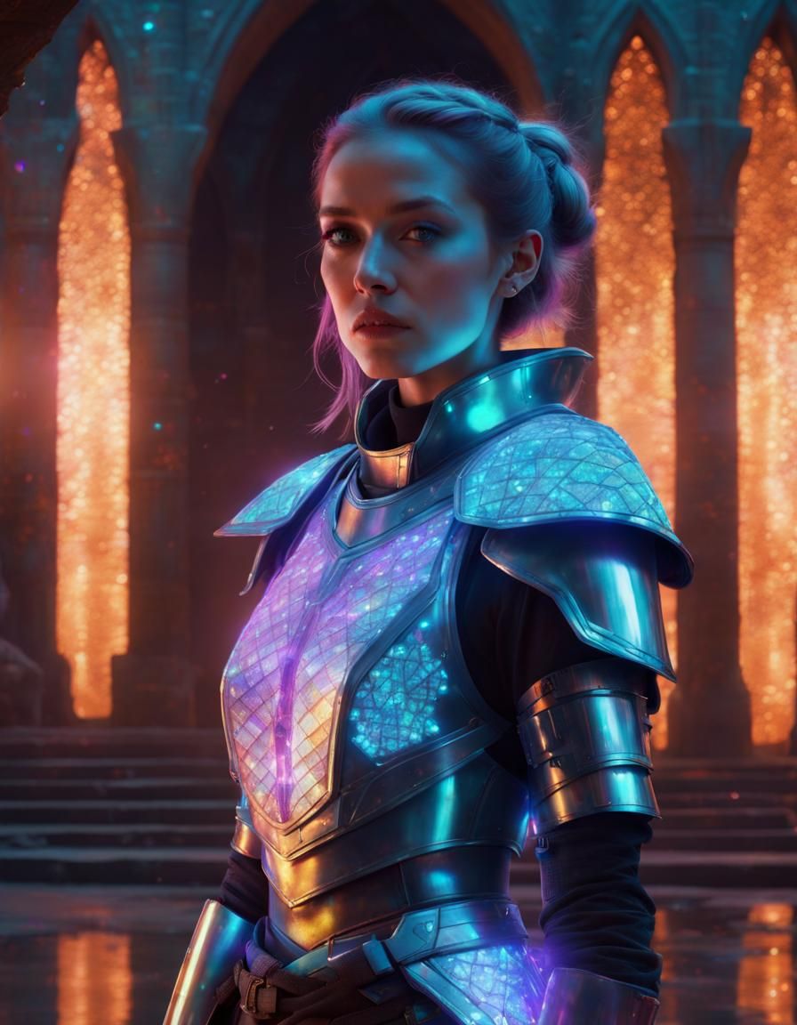 Cyberpunk Knight in Dragon Scale Armor