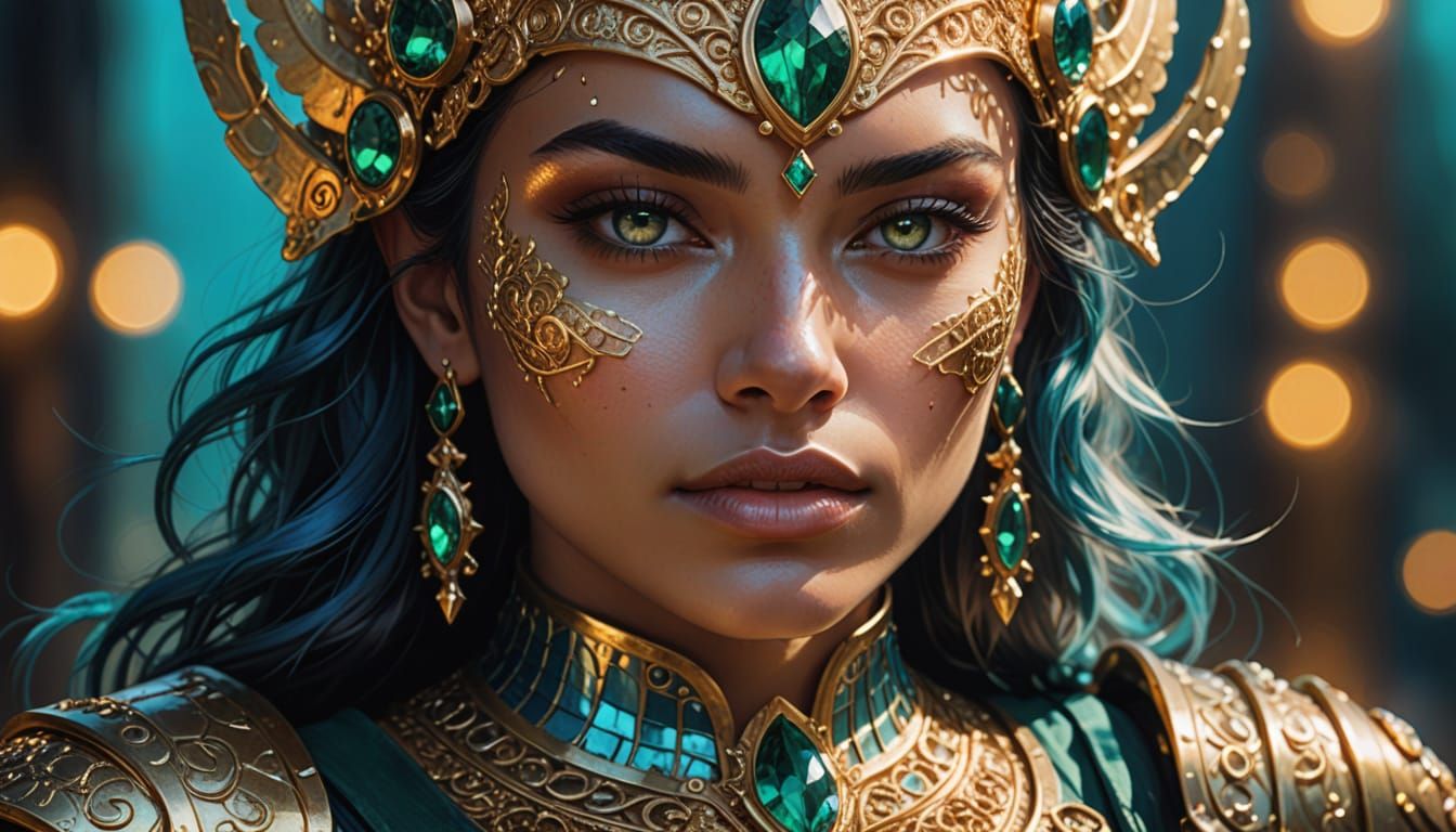 Goddess in Radiant Golden Armor