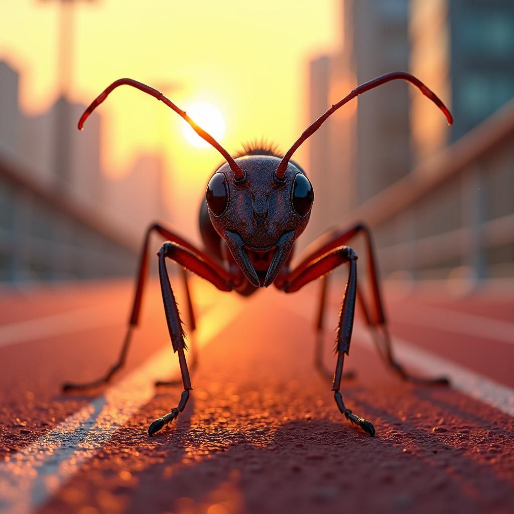 Ant Marathon Runner on Track, Digital Concept Art
