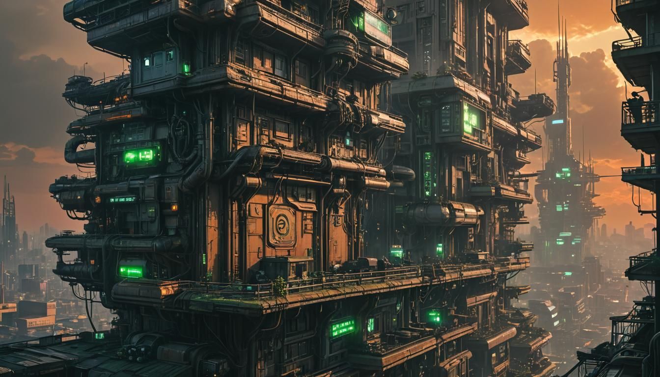 Cyberpunk City Sunset on Veranda