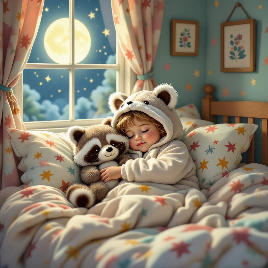 Dreamy Raccoon Child Sleeping Peacefully