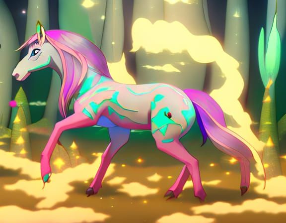 Wood Nymph Rides Unicorn in Magical Forest