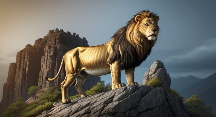 Regal Lion in Golden Art Deco Style