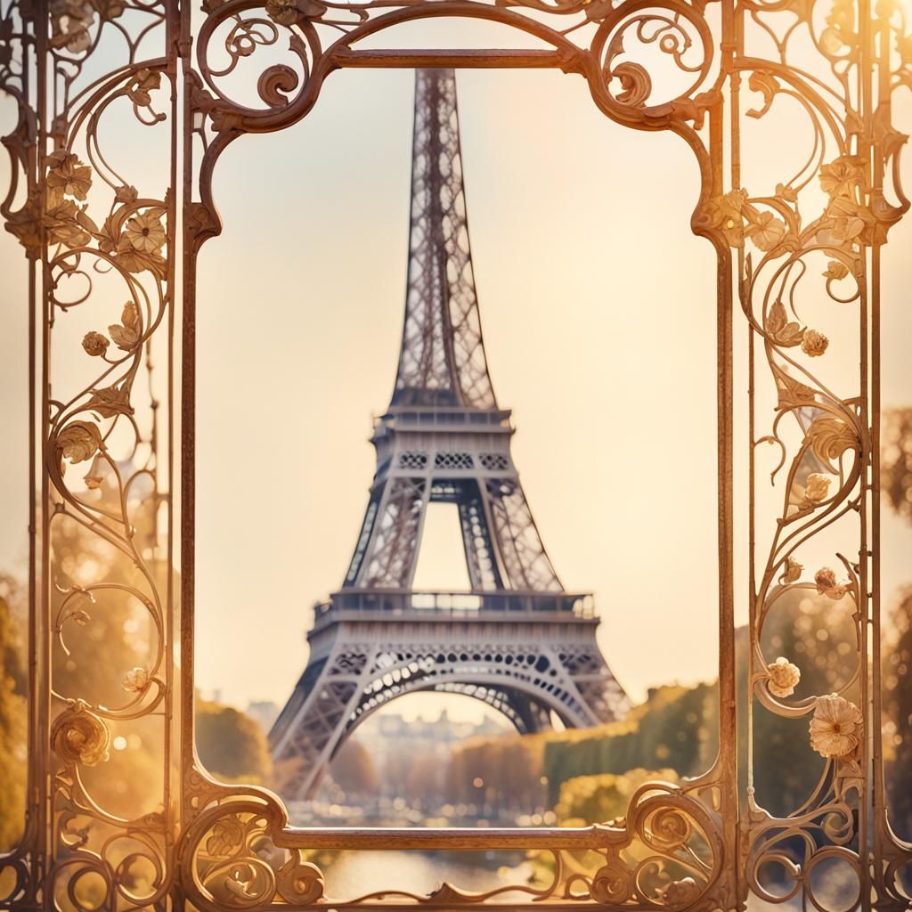 Eiffel Tower: French Art Nouveau Architecture in Watercolor
