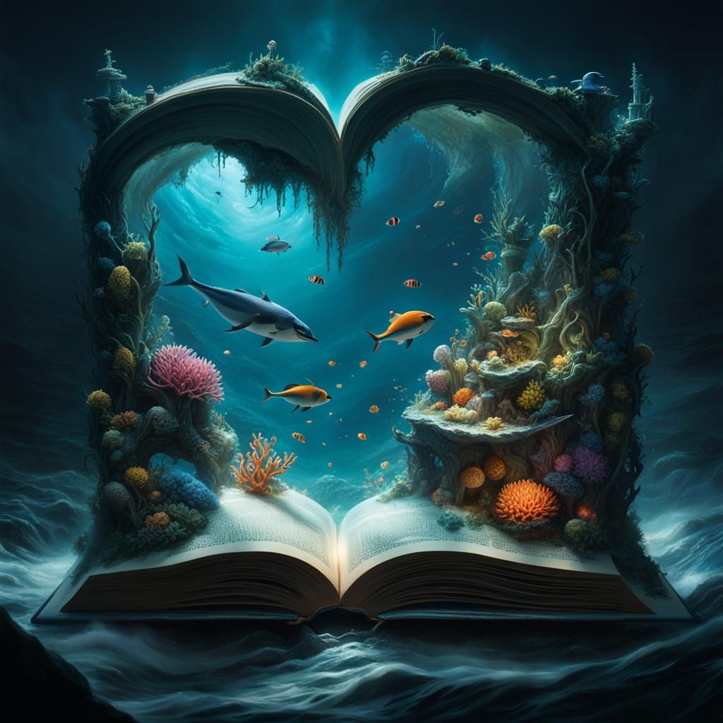 Miniature Ocean World Emerging from Open Book