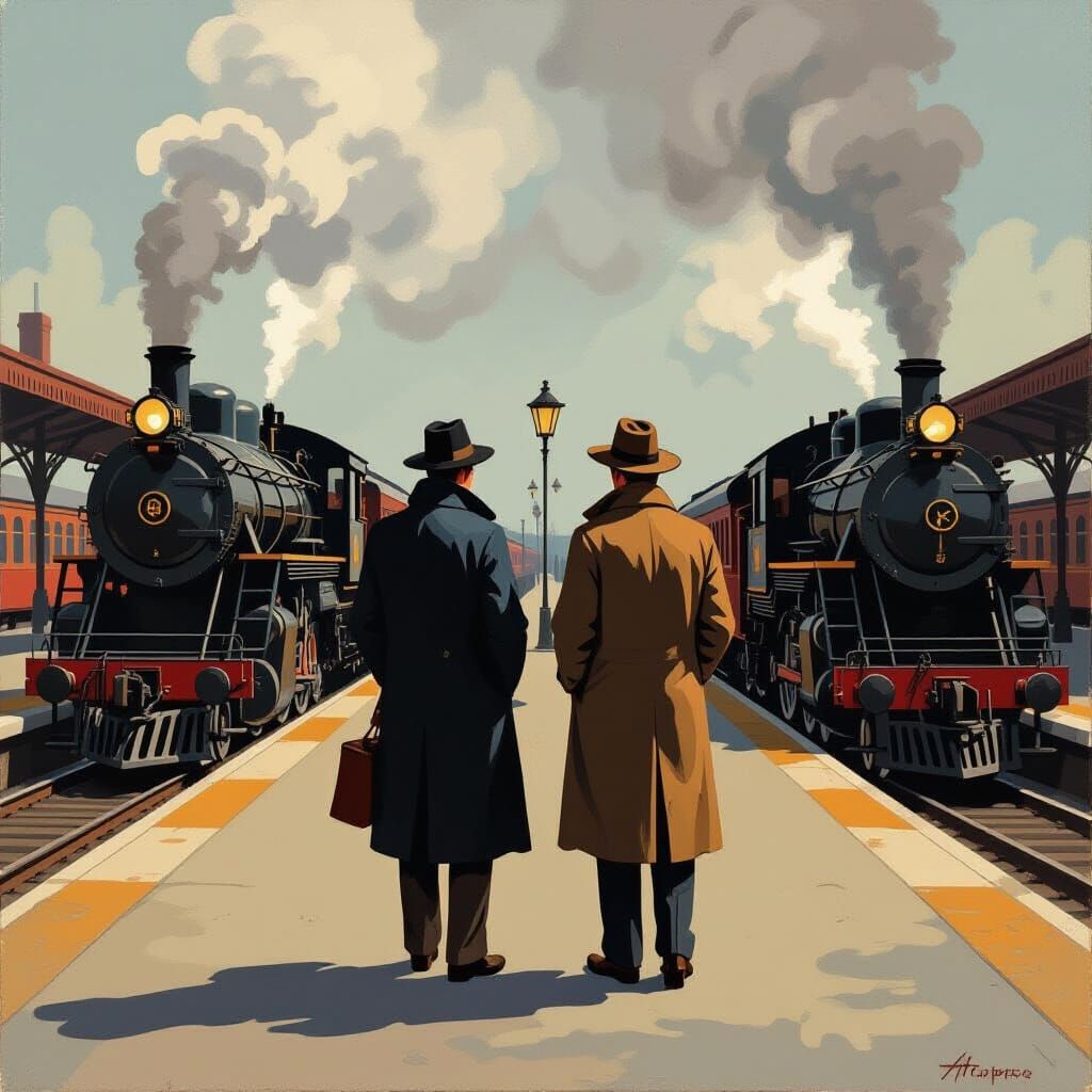 Train Station Scene in Style of American Realism