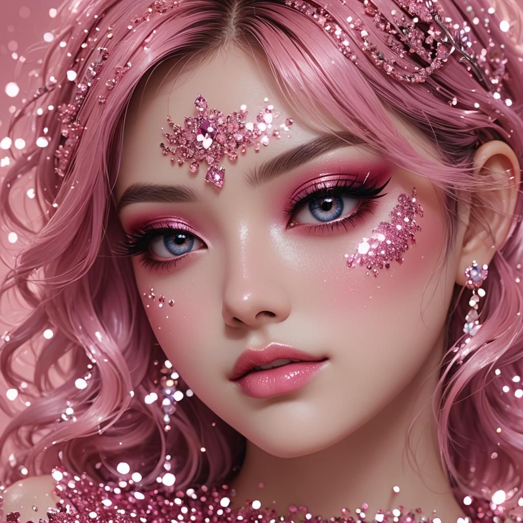 Stunning Pink Glitter Eye Makeup in Anime Style
