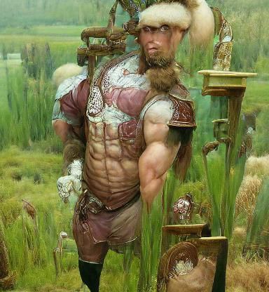 Muscular Barbarian in Field, Fantasy Illustration