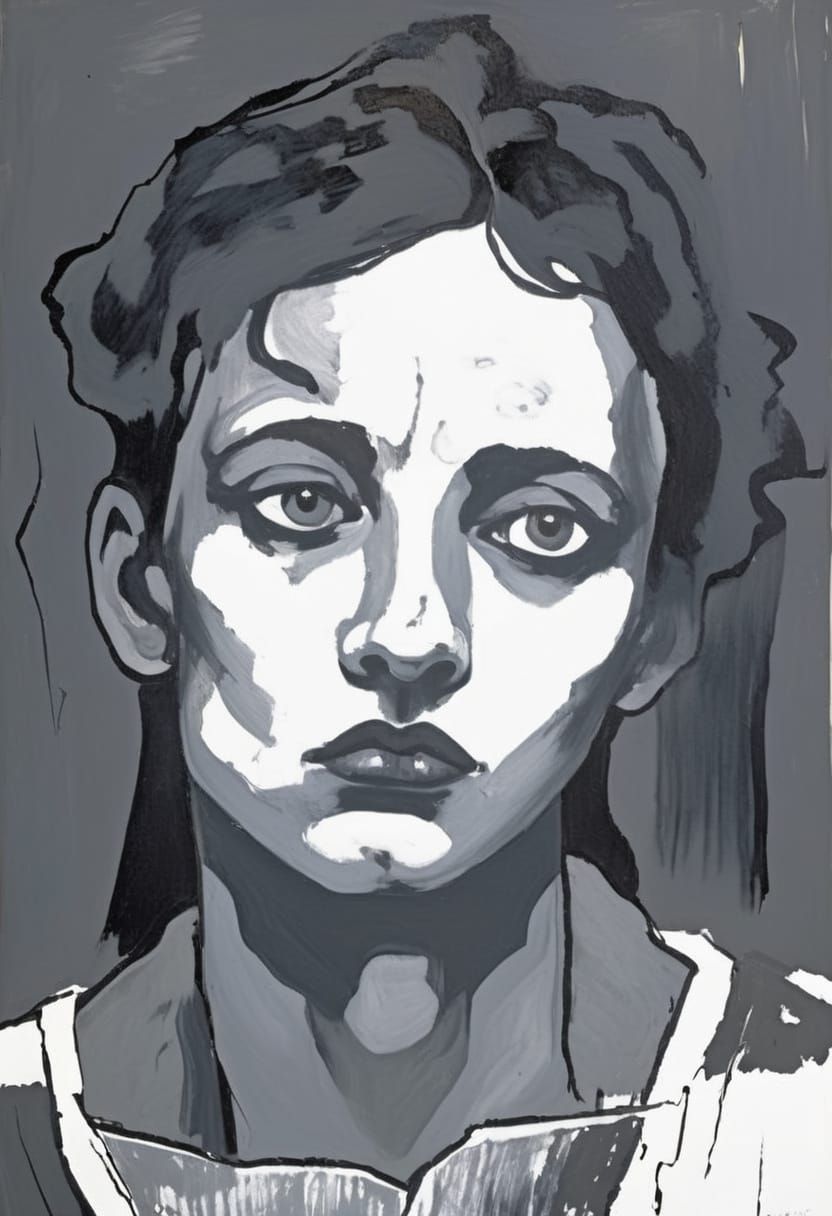 Brooding Woman Portrait in Expressionist Style