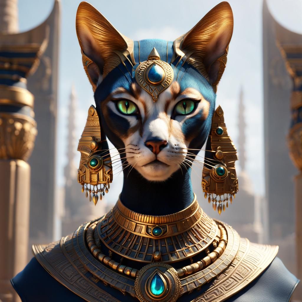 Goddess Bastet: Cat Hybrid in Matte Painting