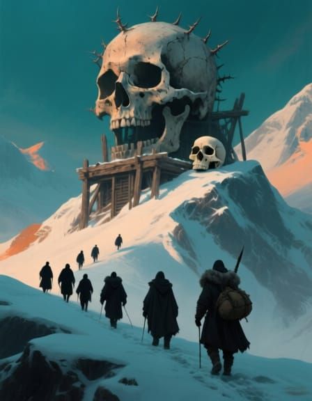 Ominous Skull Structure on Snowy Mountain Peak
