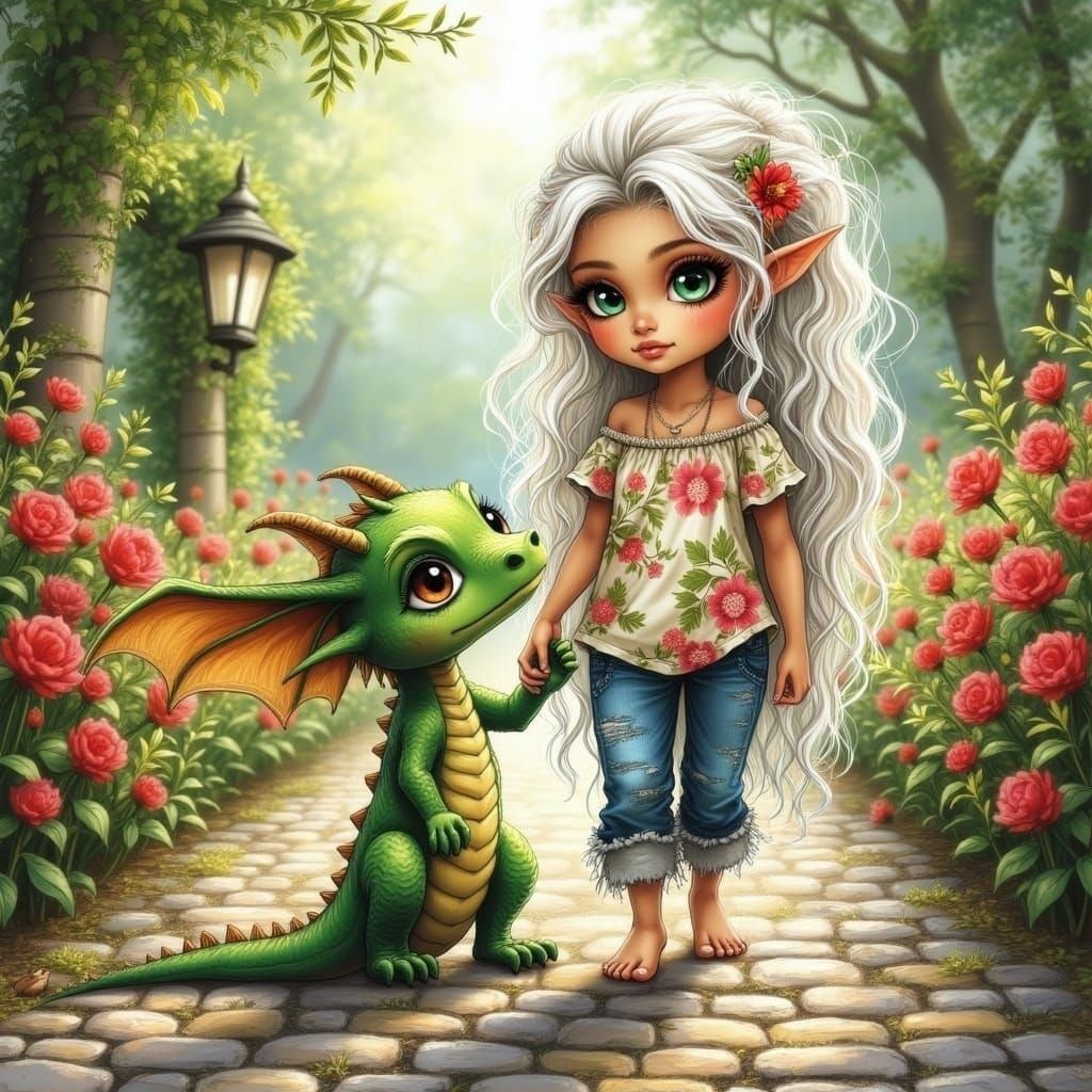 Elf with her dragon