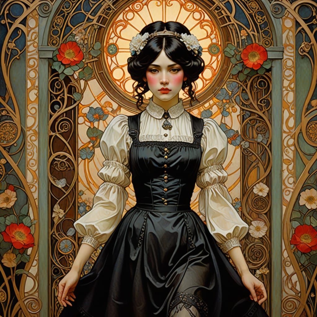 Elegant French Maid in Velvet and Shadows