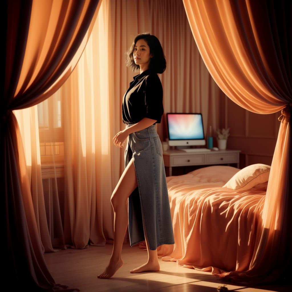 Cozy Thai Bedroom Scene in Warm Golden Light